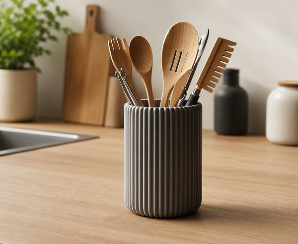 Pot à ustensiles de cuisine strié – Support imprimé en 3D