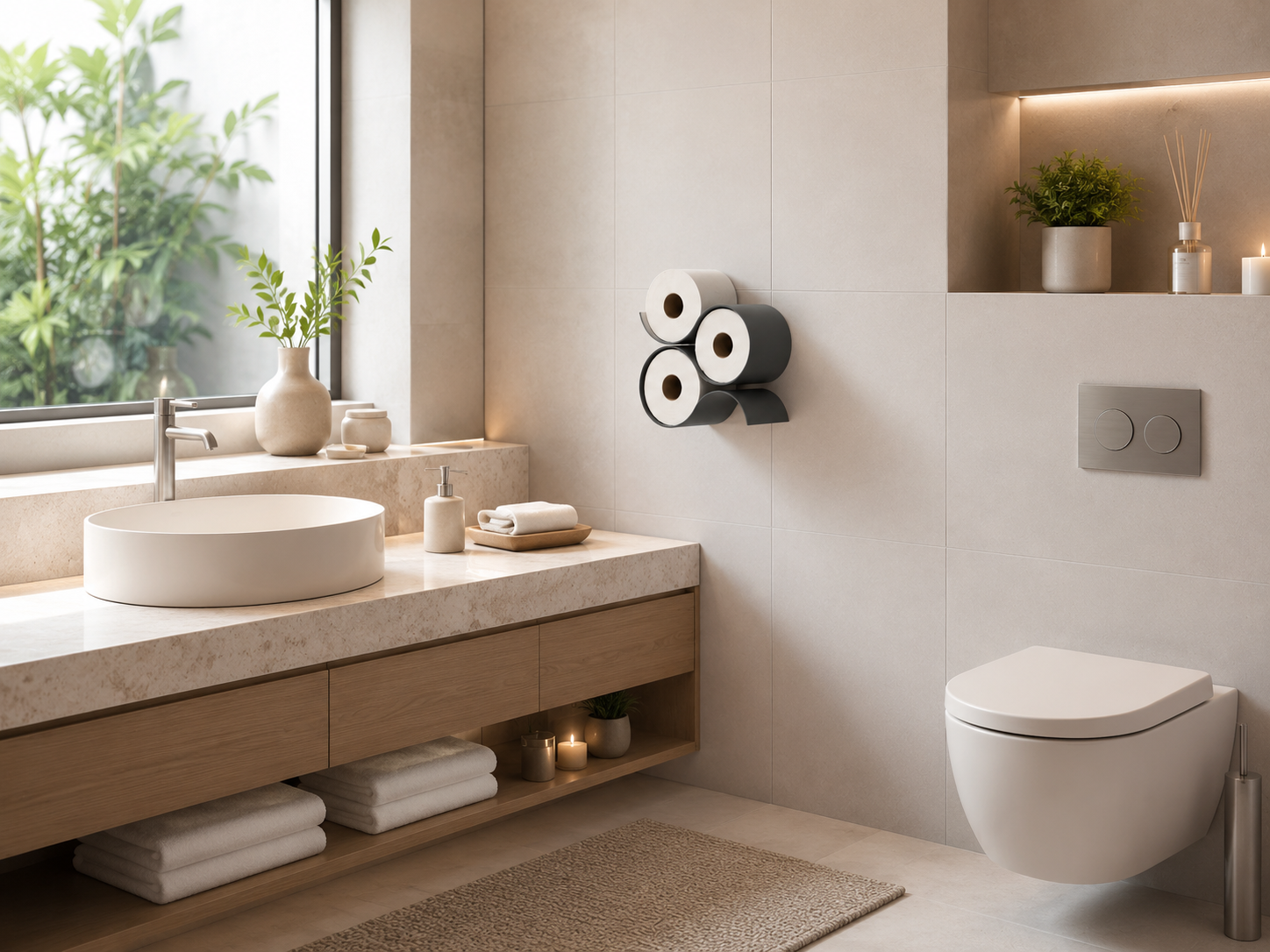 Porte-papier toilette minimaliste – Capacité 3 rouleaux