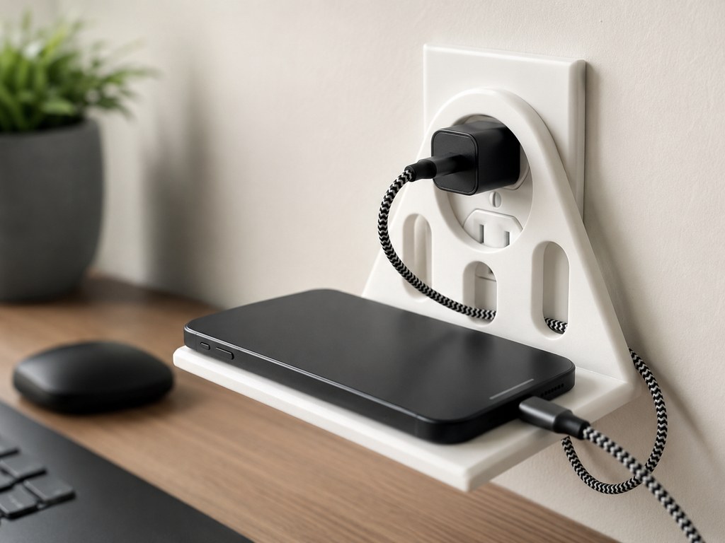 Étagère de prise murale imprimée en 3D – Support de téléphone pendant la charge