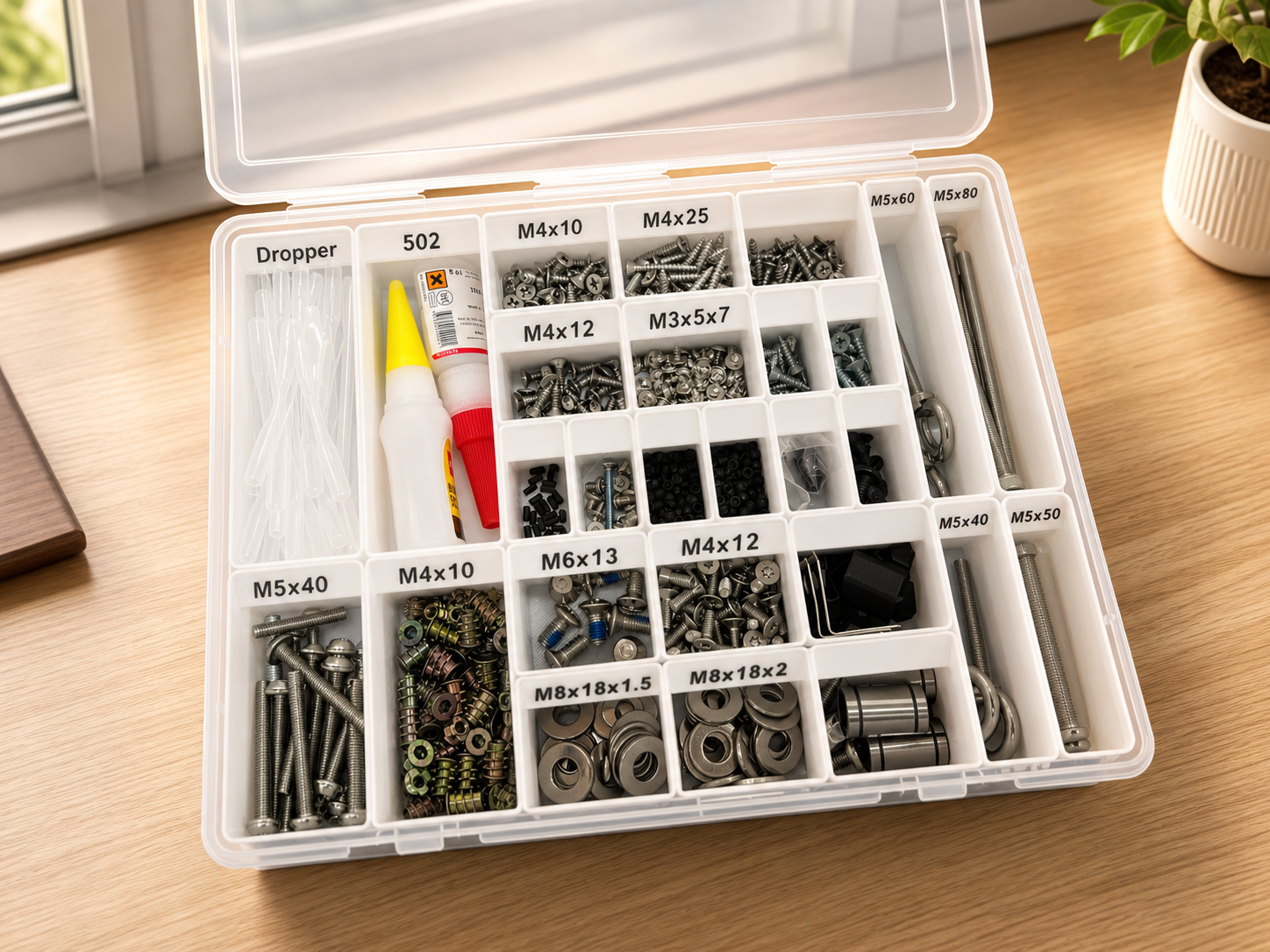 Boîte de rangement transparente pour vis M3 à M55 - Organisateur de fixation