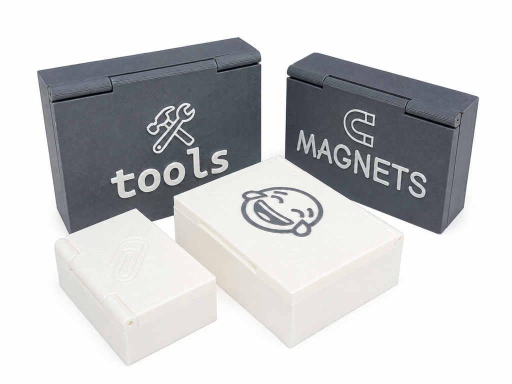 Boîte de rangement modulaire avec aimants et couvercle cliquetant