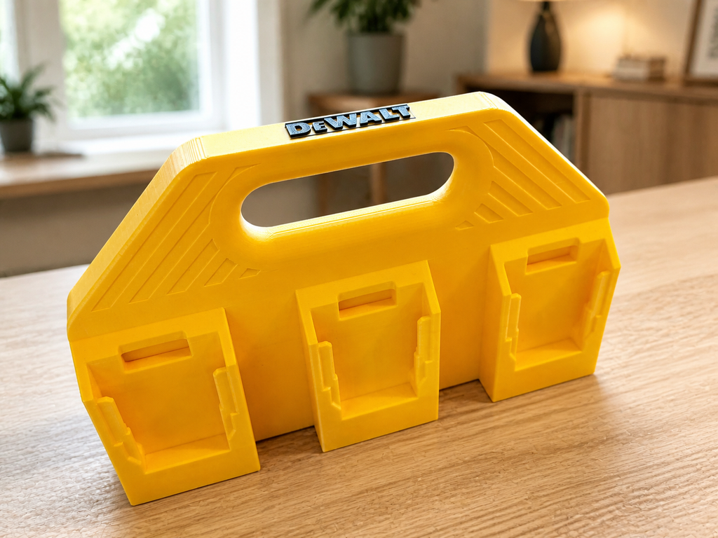 Organisateur 6 batteries 18V XR DeWALT - Design jaune vif avec poignée noire