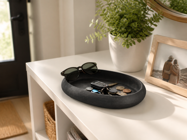 Bol d'entrée oblong en matière durable - Organisateur design pour clés et objets